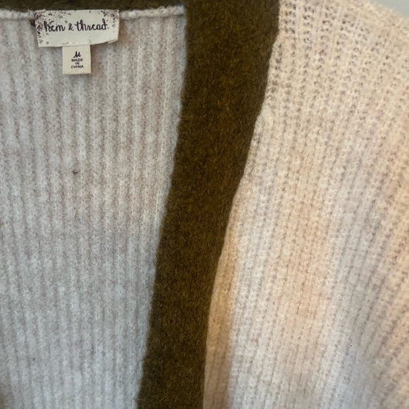 Hem & Thread Colorblock Cardigan Sweater - Cream, navy, Brown - Picture 3 of 6